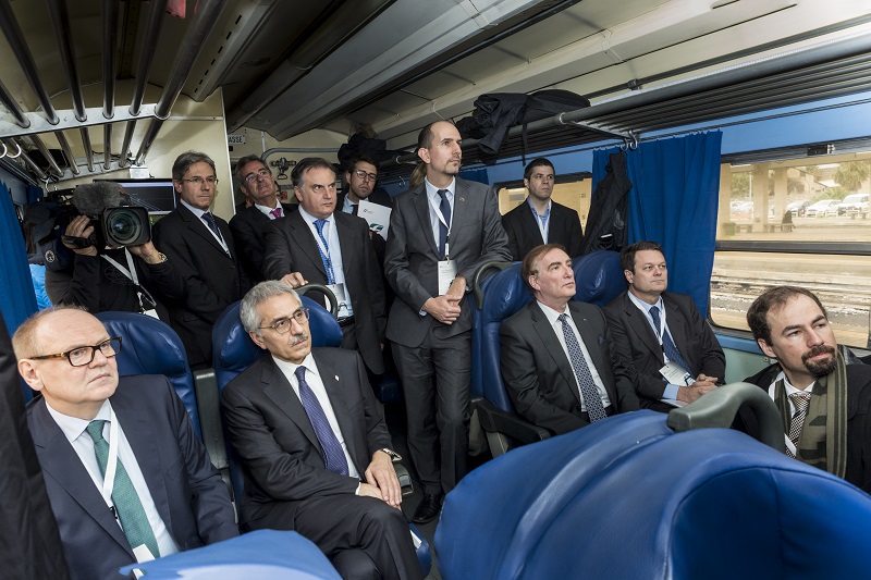 The ERSAT EAV test journey took representatives of the rail industry, railway service provision and relevant European agencies between Cagliari and Decimomannu in Sardinia, Italy. The ERSAT EAV test journey took representatives of the rail industry, railway service provision and relevant European agencies between Cagliari and Decimomannu in Sardinia, Italy.